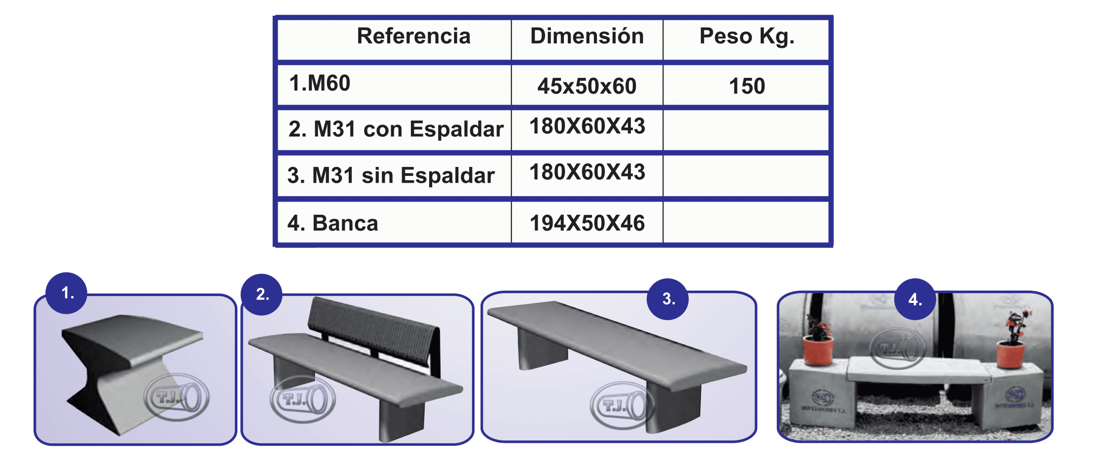 Bancas en concreto prefabricados