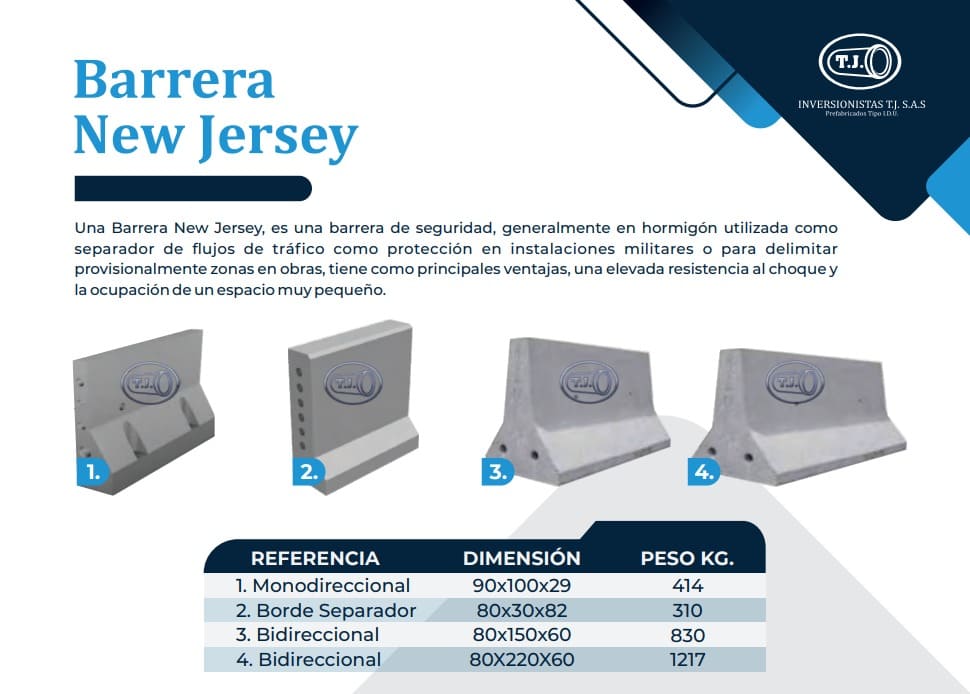 barrera-new-jersey-concreto-prefabricado barrera new jersey, monodireccional, borde separador y bidireccional de concreto prefabricada para seguridad vial y separación de carriles